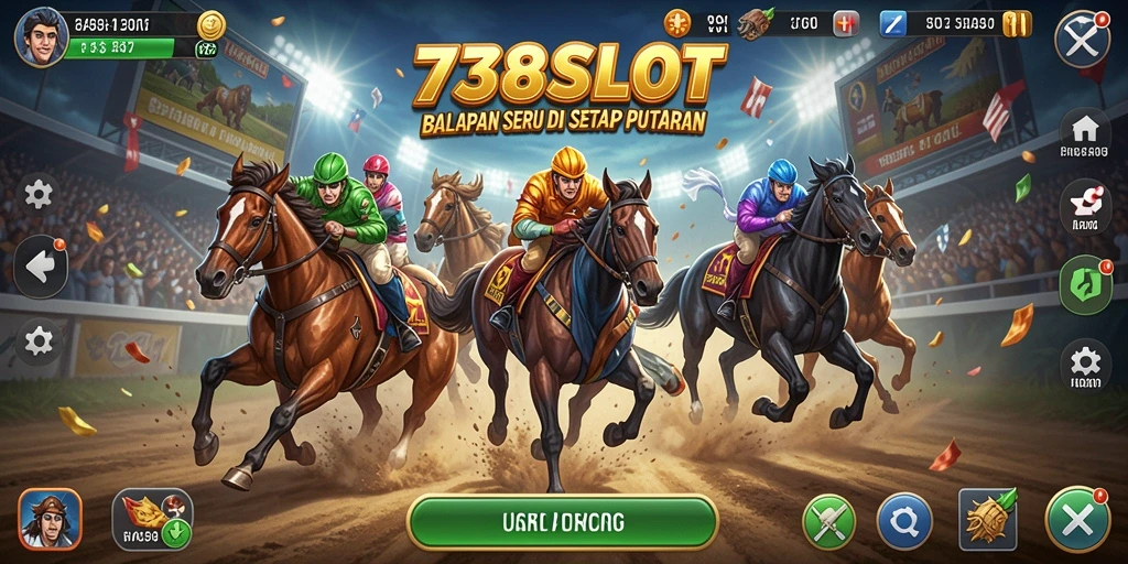 Tampilan gameplay menegangkan dalam 738SLOT saat balapan di trek yang menantang.