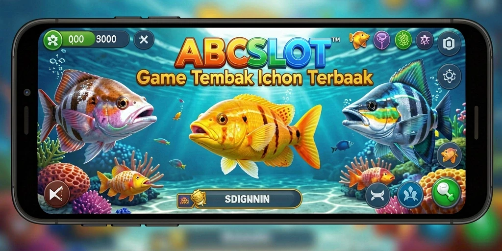 Screenshot permainan ABCSLOT dengan ikan-ikan yang menunggu untuk ditembak.
