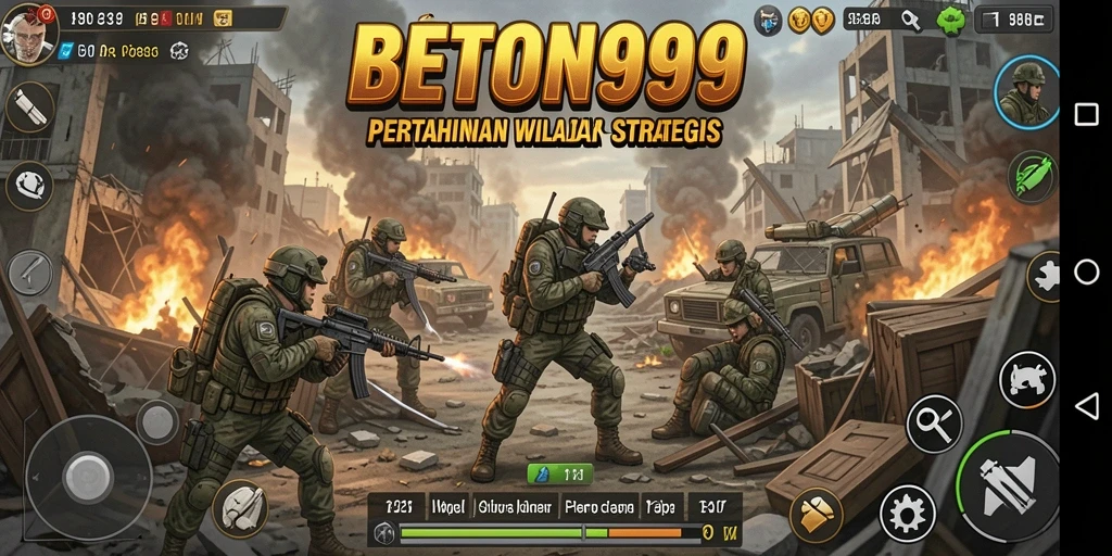 Tampilan gameplay intens di BETON999 dengan berbagai tower dan gelombang musuh.