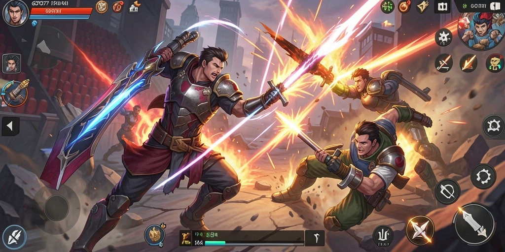 Screenshot GOTO77 menampilkan aksi pertarungan yang mendebarkan.