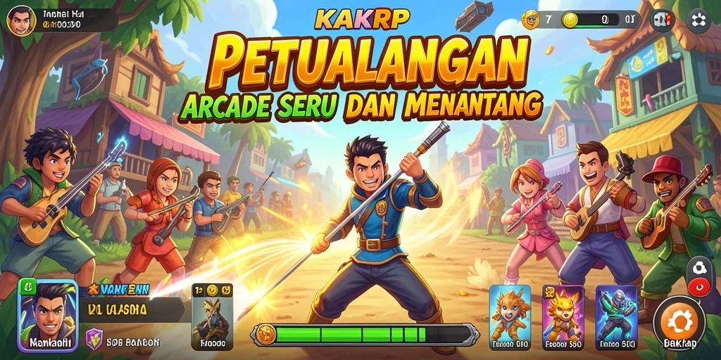 Tangkapan layar gameplay KAKRP menampilkan level yang penuh warna dan karakter beraksi.
