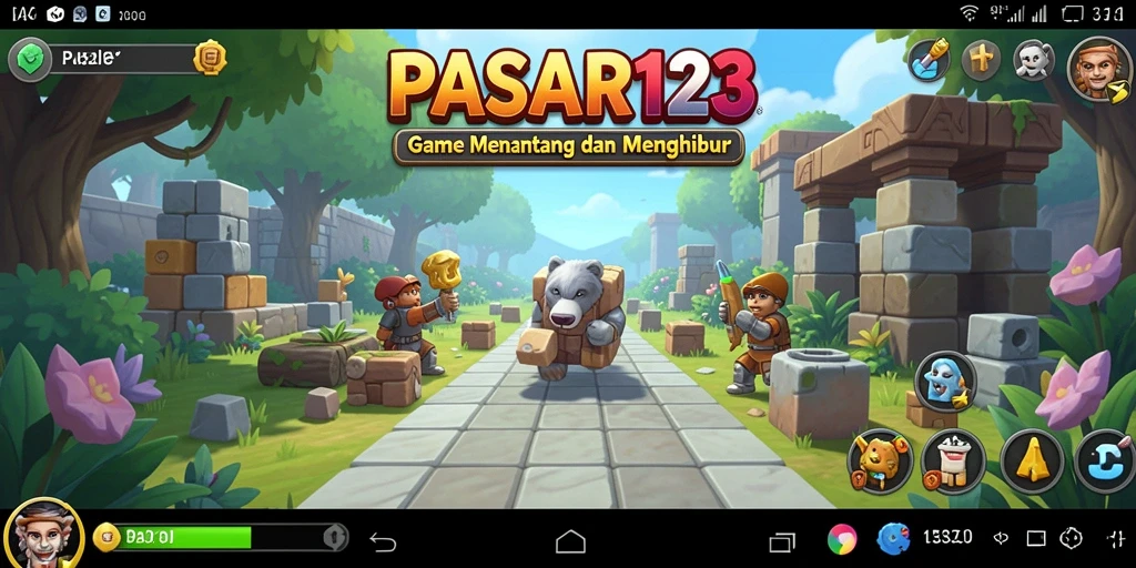 Screenshot utama PASAR123 menunjukkan gameplay Puzzle yang penuh tantangan.