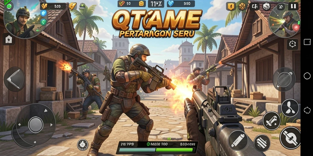 Tampilan seru dari gameplay QTGAME dalam mode TPS.