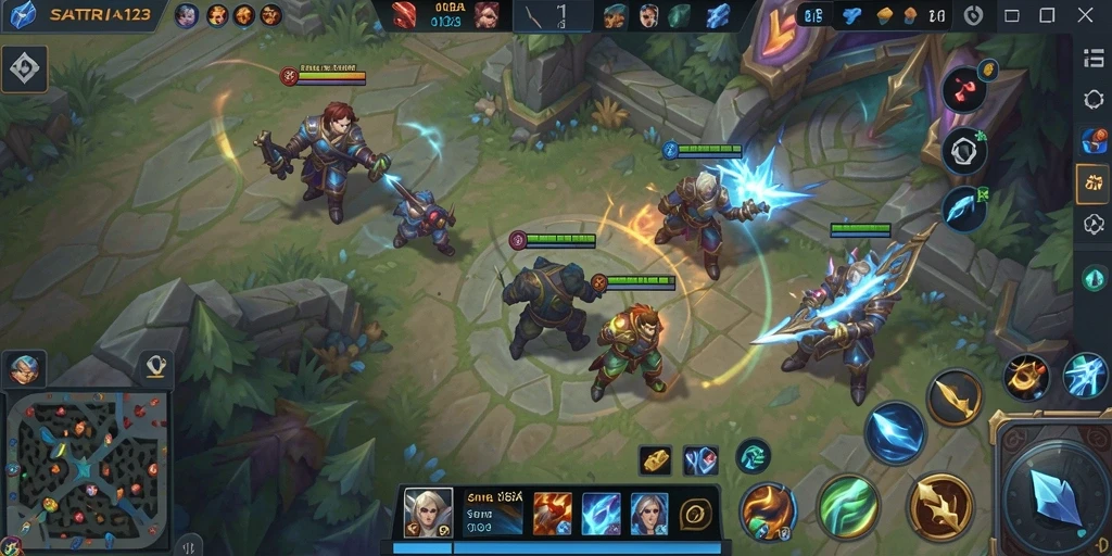 Screenshot SATRIA123 menampilkan aksi seru dalam pertempuran MOBA.